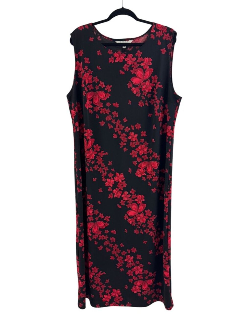 Red Black Floral Print Sleeveless Maxi Dress Size 1X Plus Summer Wedding Stretch